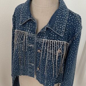 Embellished Rhinestone Fringe Jean Jacket